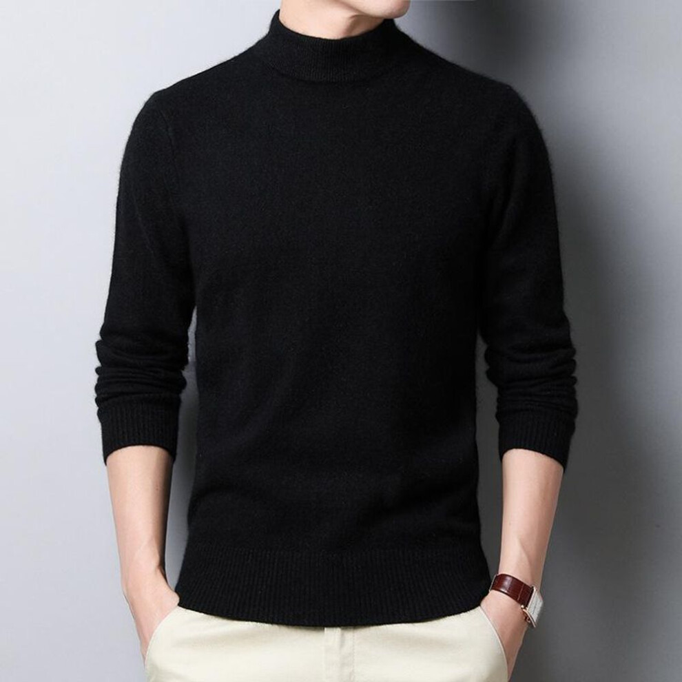 (black, M) Solid Color Men Turtleneck Cashmere Sweater Slim Fit Bottoming Sweater Business