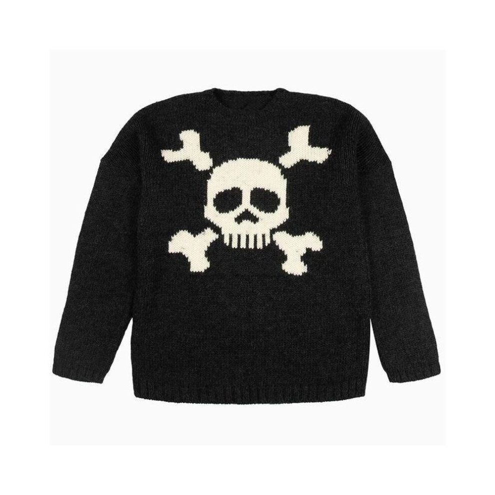 Soyes (Black, M) Y2k European And American Skull Jacquard Personalized Men's And Women's Pullover Knitted Sweater Gothic Retro Long Sleeve Loose T