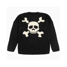 (black, L) Y2K European and American Skull Jacquard Personalized Men's and Women's Pullover Knitted Sweater Gothic Retro Long Sleeve Loose Top