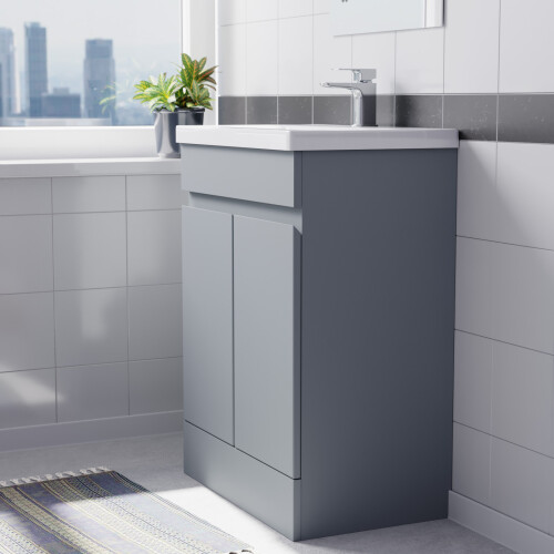 NES Home Nes Home Flat Pack Matte Grey 600 mm Freestanding Basin Vanity Unit 2