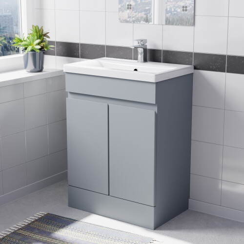 NES Home Nes Home Flat Pack Matte Grey 600 mm Freestanding Basin Vanity Unit