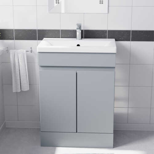 NES Home Nes Home Flat Pack Matte Grey 600 mm Freestanding Basin Vanity Unit 1
