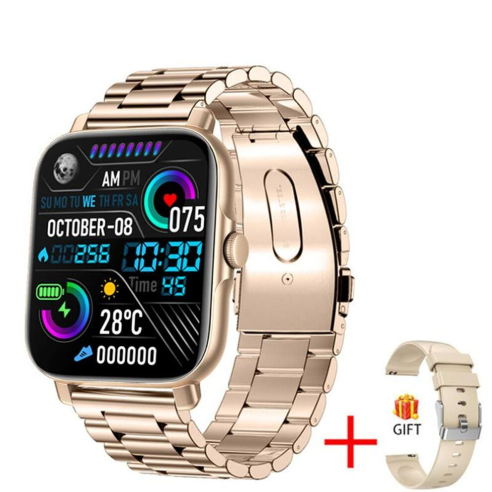 (Gold, steel belt) Zodvboz 2022 New women Bluetooth Answer Call Smart Watch Men Full Touch Dial Call Fitness Tracker IP67 Waterproof Smartwatch men +box