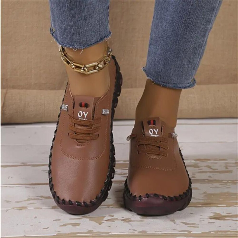 (brown, 36) Women's Solid Color Casual Sneakers, Lace Up Low-top Non-slip Breathable Soft Trainers, Versatile Daily Comfy Shoes