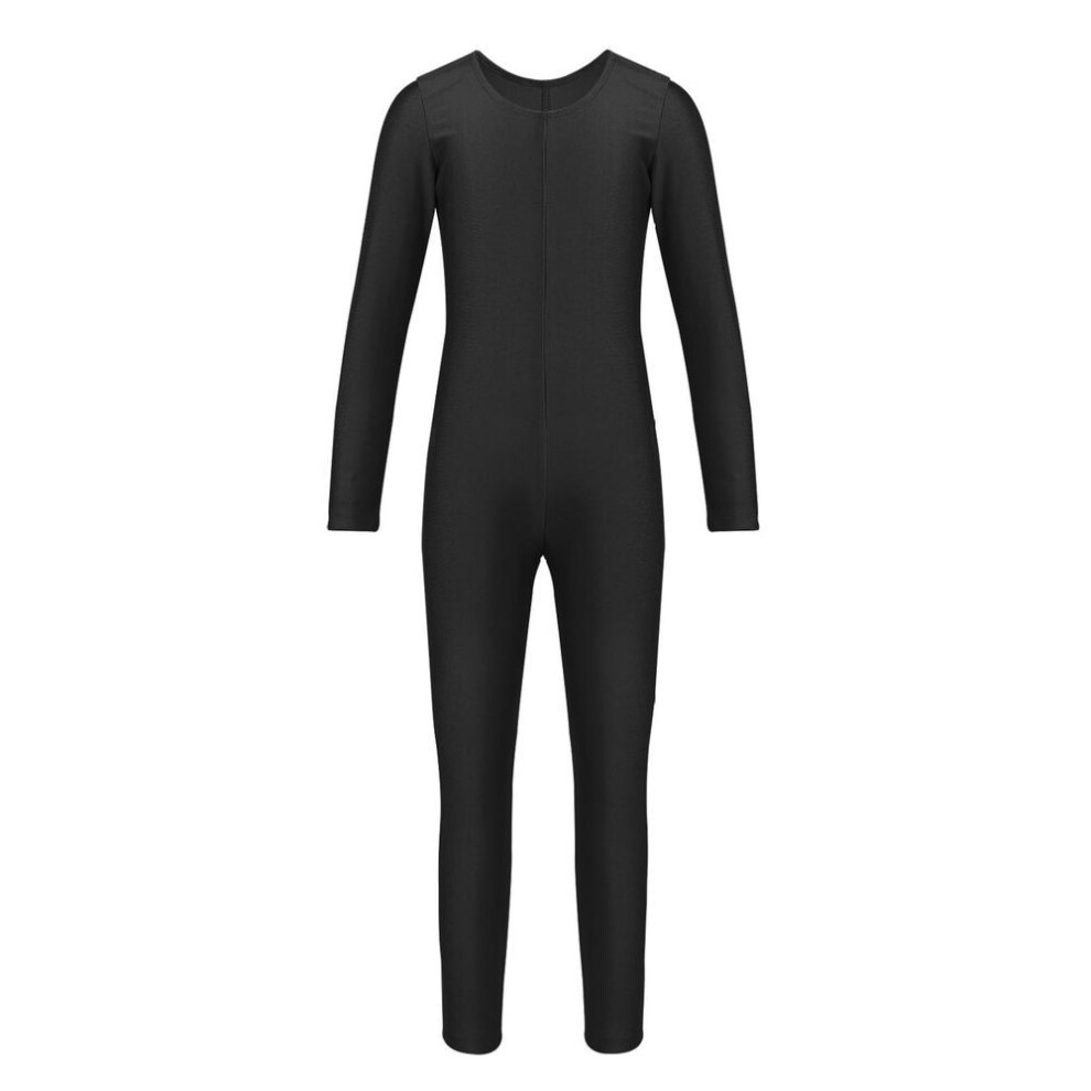 (black, 7-8 Years) Kids Girls Long Sleeve Ballet Dance Gymnastics Leotard Jumpsuit Unitard Solid Color Zipper Stretchy Bodysuit