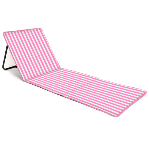 just be... Folding Beach Chair Mat - Pink Stripes 1