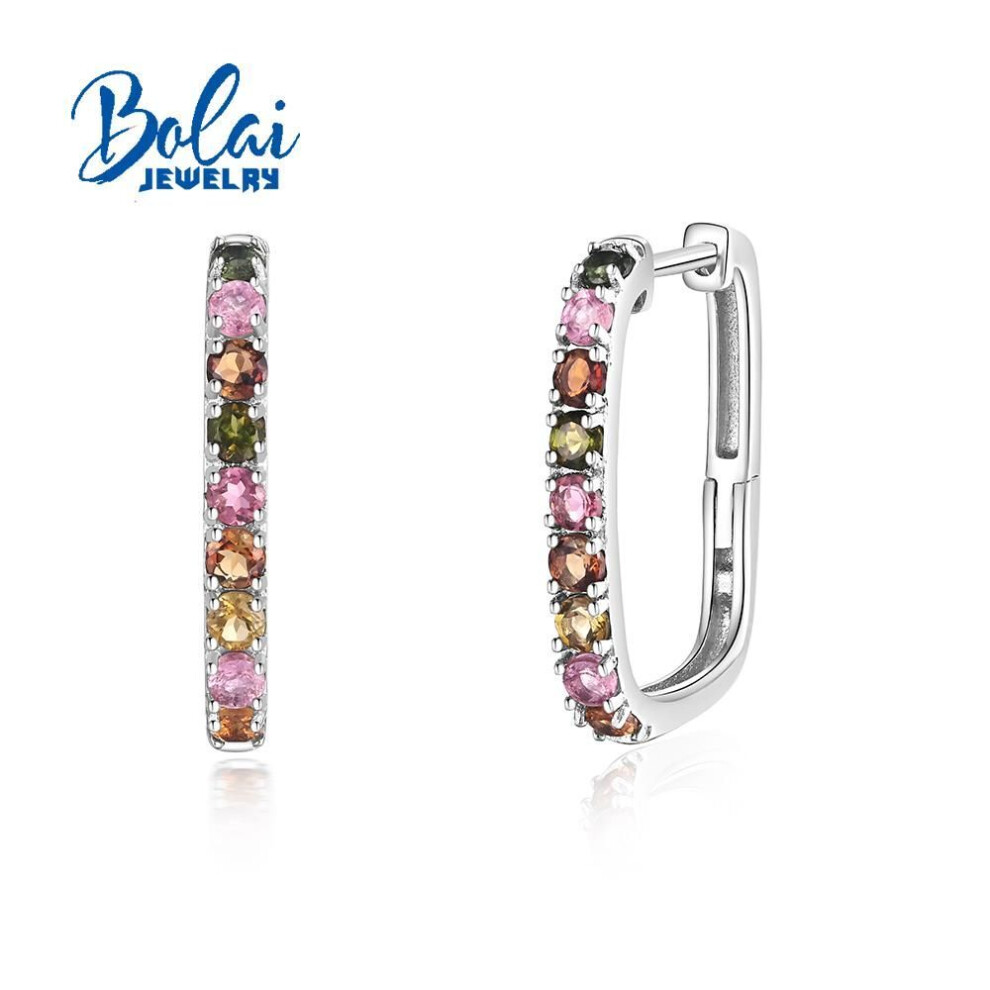 (silver, S) Multi-colored natural tourmaline gemstone earrings for women 925 sterling silver fine jewelry anniversary gift