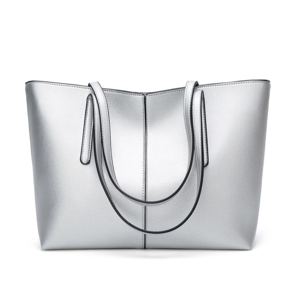 (silver) Classic Fashion Large Capacity Tote Bags for Women Shoulder Bags PU Leather Handbags Ladies Tote Purse