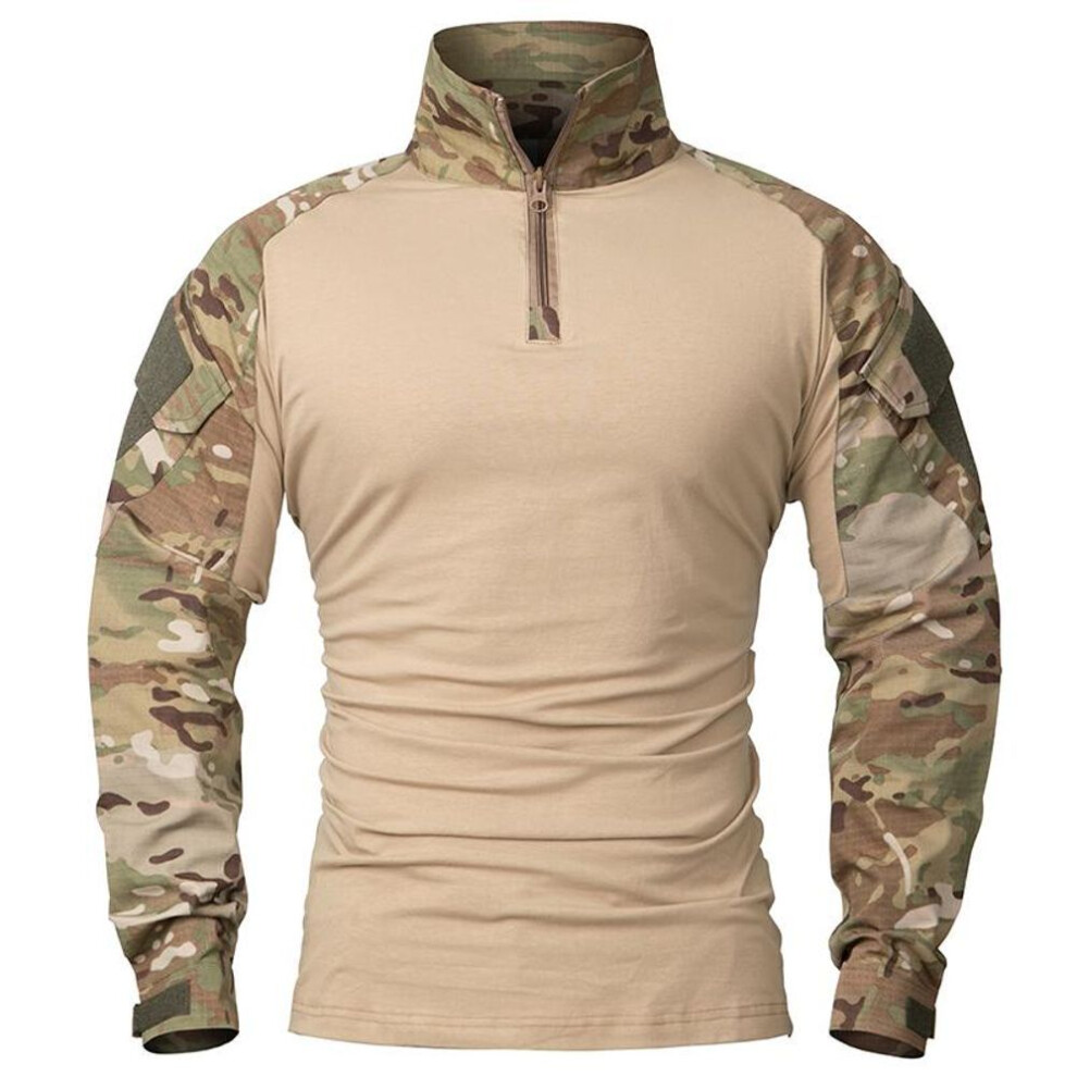(camouflage, M) 1/4 Zipper Camouflage Long Sleeve Tactical Shirt Men Outdoor Airsoft Paintball CP Military Combat Shirts S-5XL