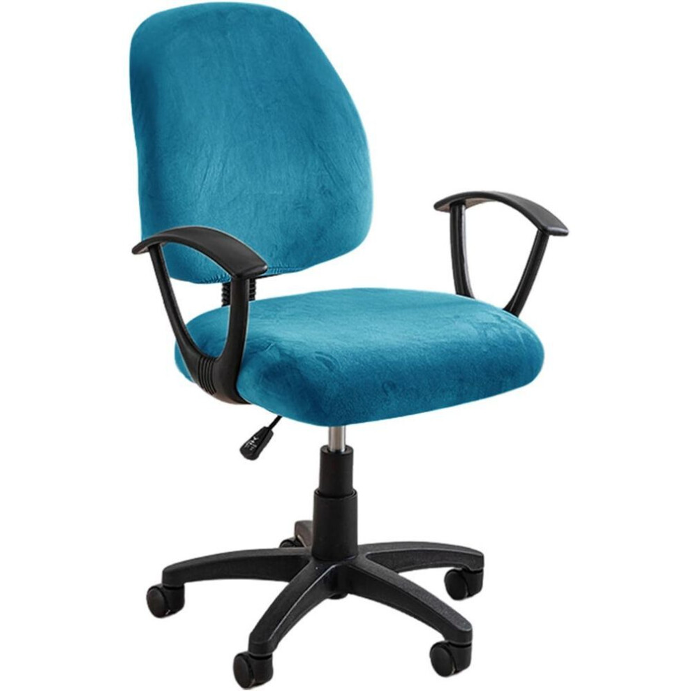 (peacock blue) Velvet Stretchable Desk Office Chair Seat Covers Protectors Dogs Cats Pets Universal Stretch Computer Chair Slipcover