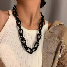 Long Acrylic Halloween Chunky Necklace for Women Cute Link Paperclip Chain Collar Necklace for Women Gifts (Black)