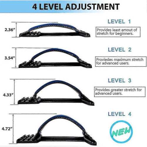 Back Stretcher, Lumbar Back Pain Relief Device, 4 Level - Black, Blue 2