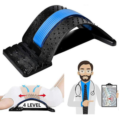 Back Stretcher, Lumbar Back Pain Relief Device, 4 Level - Black, Blue