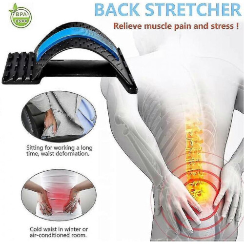Back Stretcher, Lumbar Back Pain Relief Device, 4 Level - Black, Blue 1