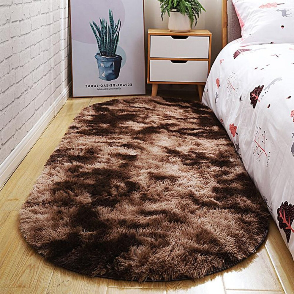 (dark brown, 160X230cm) Oval-shaped Plush Carpets For Living Room Fashion Pink Fluffy Rugs Bedside Long Pile Anti-slip Floor Mats Home Decoration Bedroom Door Carpets