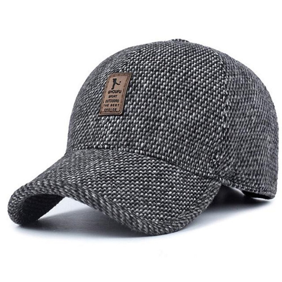(dark grey) Woolen Felt Knitted Cap Men Baseball Cap Winter Warm Thickened Cotton Snapback Hat With Earflaps