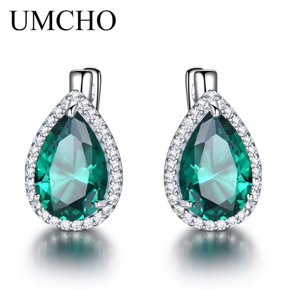 (as the picture) UMCHO Green Emerald Gemstone Clip Earrings Earrings For Women New Fashion Oval Birthstone Fine Jewelry Gift
