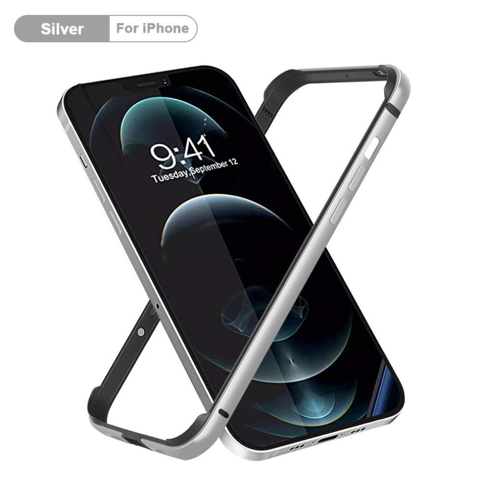 (silver, For iPhone 12 Pro) Bumper Case For iPhone 14 15 16 13 12 Mini 11 Pro Max 12Pro 11Pro XR X XS Luxury Aluminum Metal Silicone Phone Frame Blue Black Accessories