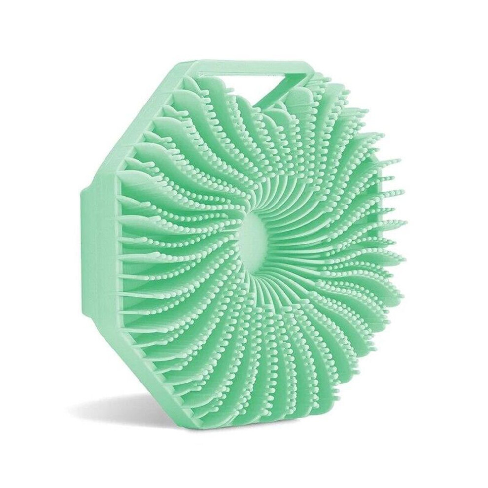 (Green) Silicone Body Scrubber Bath Brush With Ergonomic Handle Portable Shower Massage Cleaning Exfoliating Brush