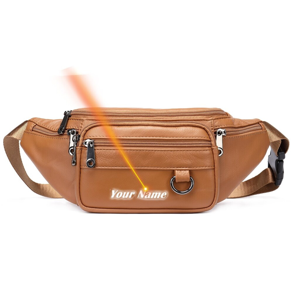 (9044-Brown-Laser) Sac banane en cuir pour homme, sacoche de poitrine à bandoulière, sacoche de moto, étui pour