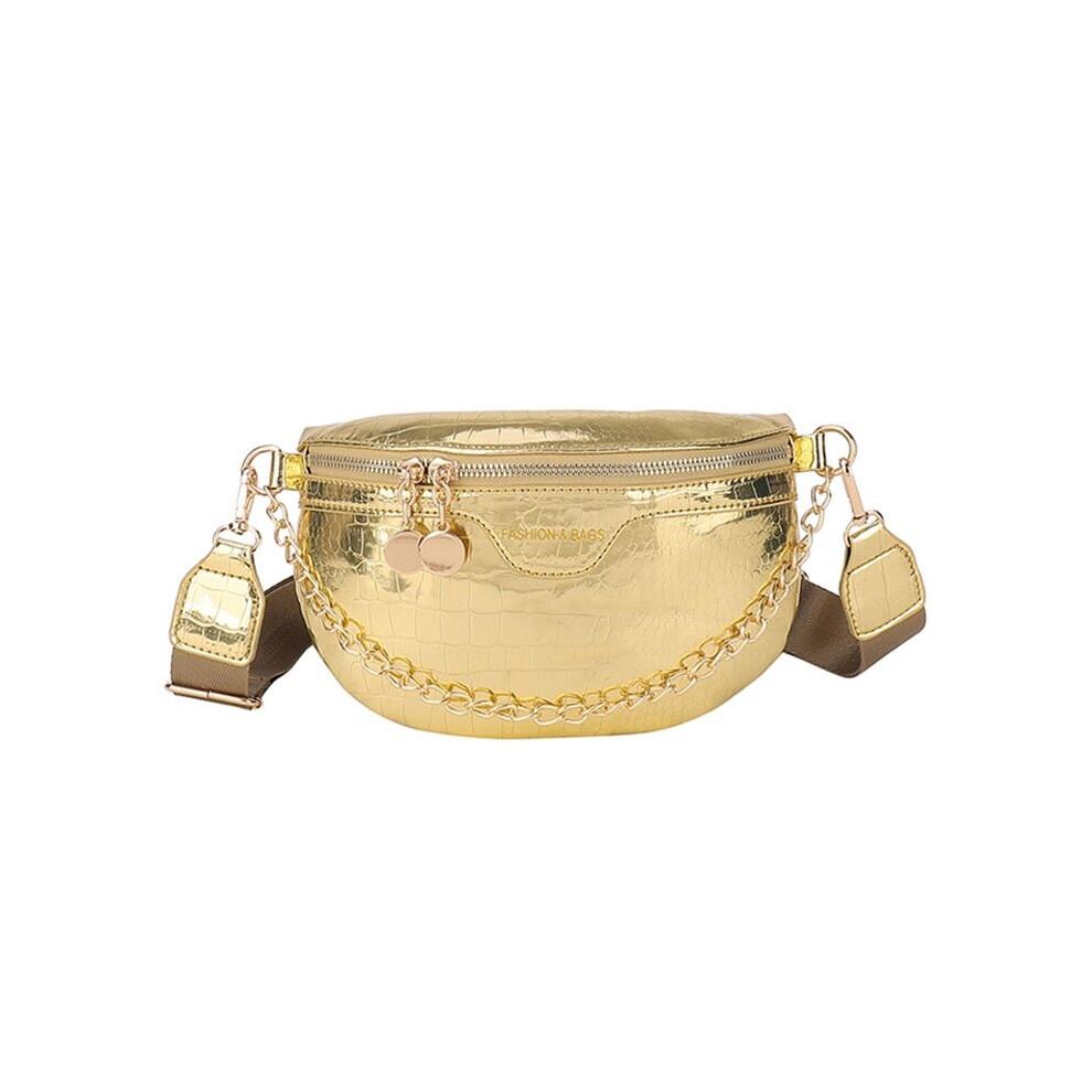 Sac banane doré pour femme, sac banane de luxe en cuir, sac à main avec chaîne, sac ceinture de haute qualité