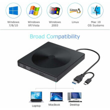 Optisen aseman ulkoinen CD-DVD-asema Ultraohut kaksiporttinen USB 3.0 Type-C CD-RW/VCD-RW-kirjoitin