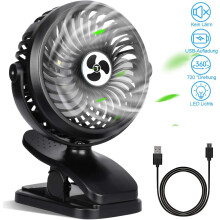 Clip Fan Mini USB stolný ventilátor Tiché otáčanie o 720 3 rýchlosti a nočné svetlo 2000 mAh Batéria