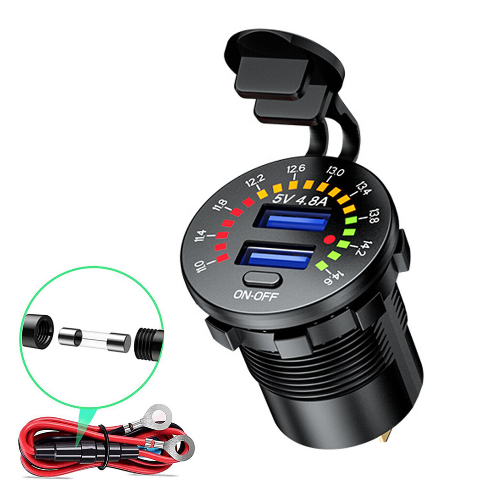 Chargeur de voiture double USB 4,8 A avec affichage LED, voltmètre, adaptateur de téléphone portable pour voiture