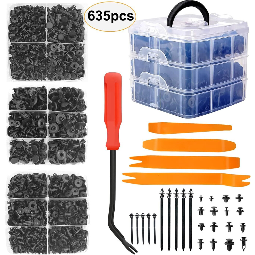 635 rivets en plastique, fixations de protection pour protection de voiture et panneaux de porte, avec rangement