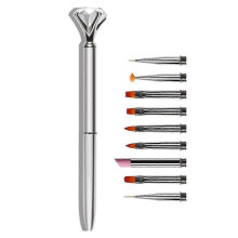 Diamond Acrylic Nail Art Brush Metal Handle Builder Uv Gel Nail Polish Brushes Painting Dotting Pen Liner Nail French Brush