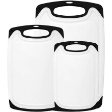 3Pcs Plastic Cutting Board , Cutting Board with Juice Grooves and Easy-Grip Handles, BPA-Free, Non-Porous, Dishwasher Safety