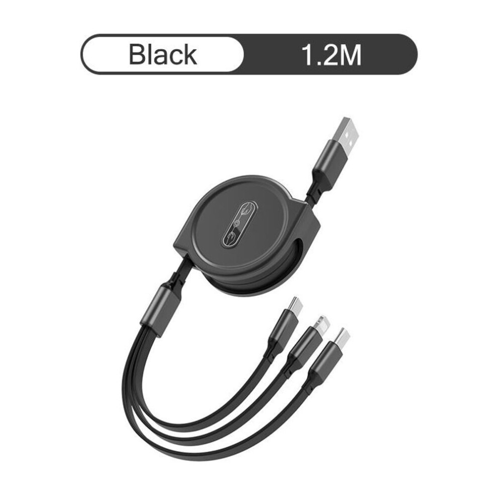 (3In1, ) 3 In 1 Usb Cable Fast Charging Cable Usb Type C Cable For Iphone Samsung Huawei Xiaomi Micro Usb Lightning Cable Charger Black 4110840506658