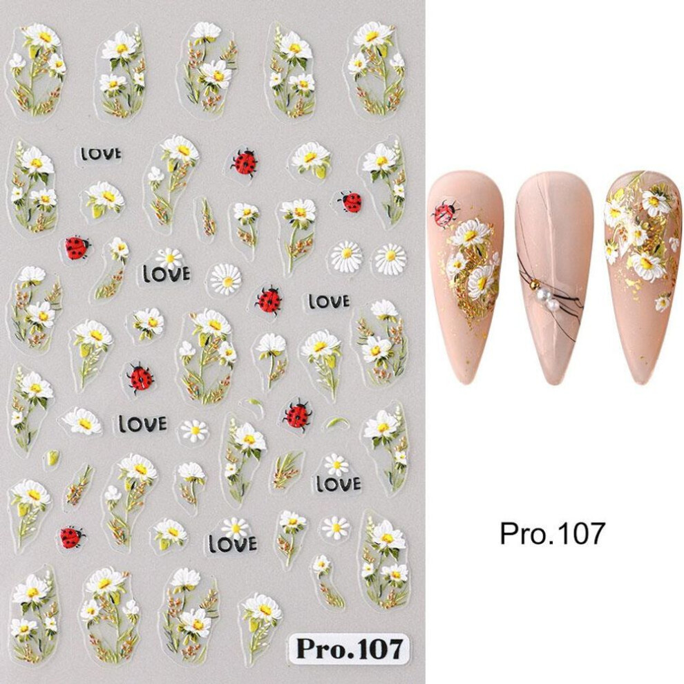 (PRO-107) 5D Cute Bee Daisy Flower Nail Stickers Petals Blossom Butterfly Insect Self-Adhesive Manicure Decal DIY Charms Nails Decor