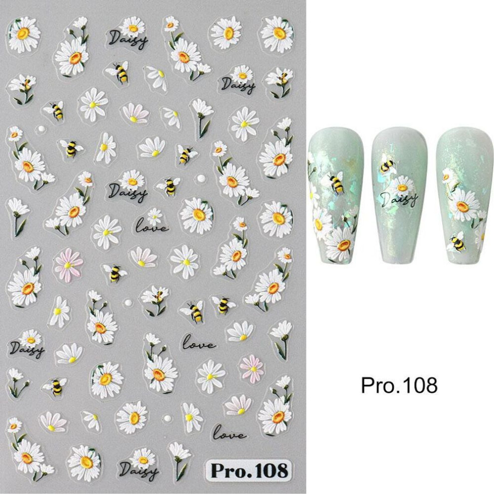 (PRO-108) 5D Cute Bee Daisy Flower Nail Stickers Petals Blossom Butterfly Insect Self-Adhesive Manicure Decal DIY Charms Nails Decor