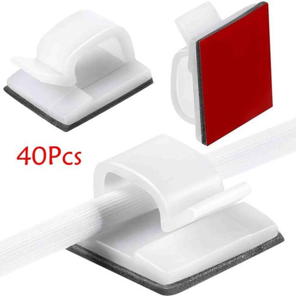 (white, 40 Pcs) Self-adhesive Cable Clips for Wire Management