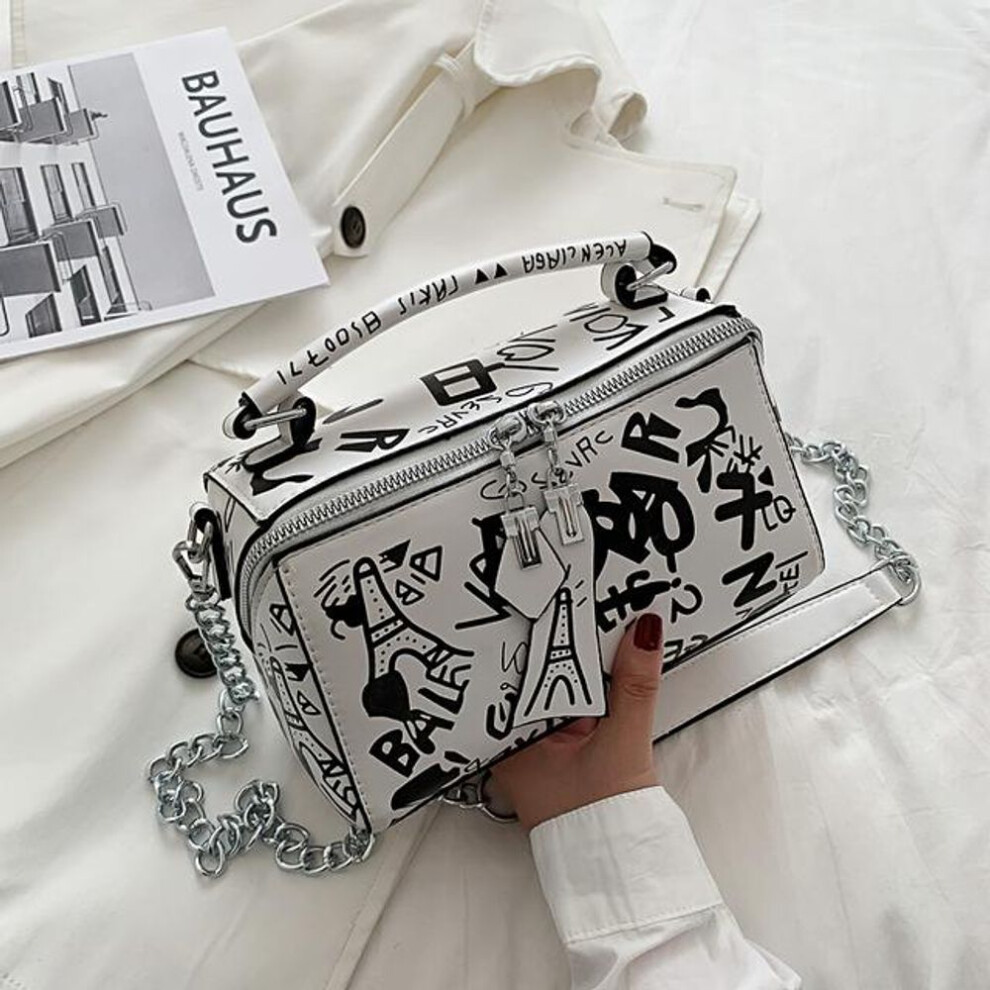 (white, 21X12X10.5CM) Women Graffiti Handbags Shoulder Bags Women Bag Luxury Design Women Leather Handbags And Purse Fashion Crossbody Bags For