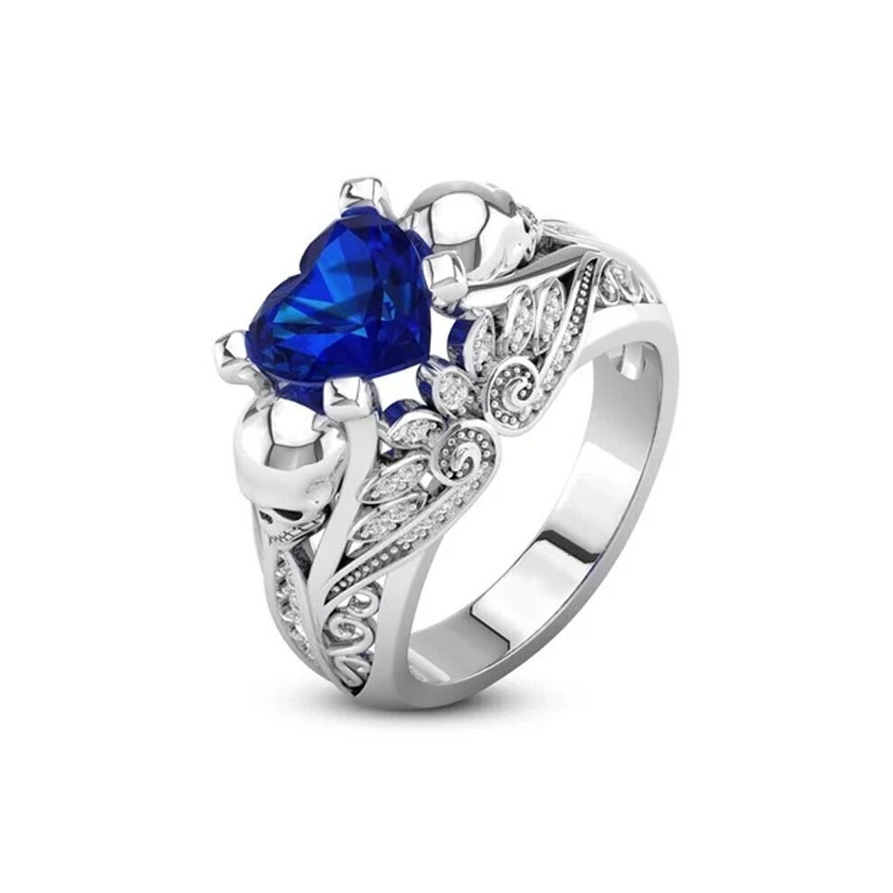 (Blauw, 8) Mode Schedel Zirkoon Ring Vrouwen Zilveren Verlovingsring Trouwring Sieraden Cadeau