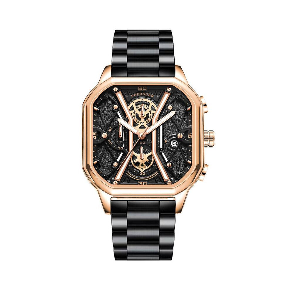 Montre automatique multifonctionnelle en acier pour homme (dorée et noire)