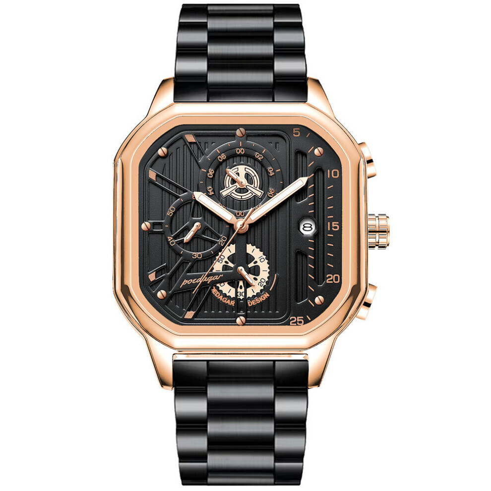 Montre automatique multifonctionnelle en acier pour homme (dorée et noire)