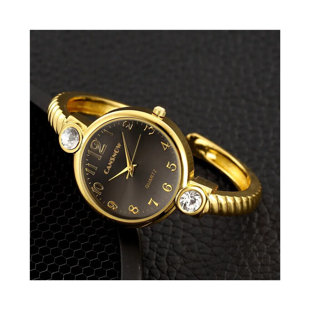Montre de luxe à quartz et strass pour femme (or et noir)