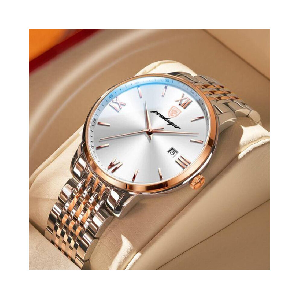 Montre automatique multifonctionnelle en acier pour homme et femme (dorée et blanche)