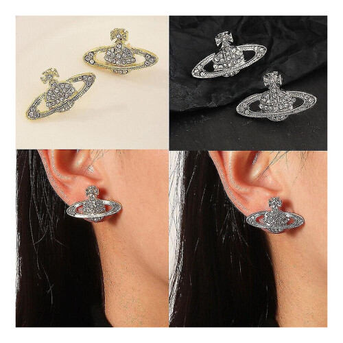 (Gold) Crystal Saturn HeartStudone Silver Gold 1