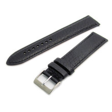 Verona, gepolstertes Uhrenarmband aus Camelong-Leder, 20 mm, Schwarz mit verchromter (silberfarbener)