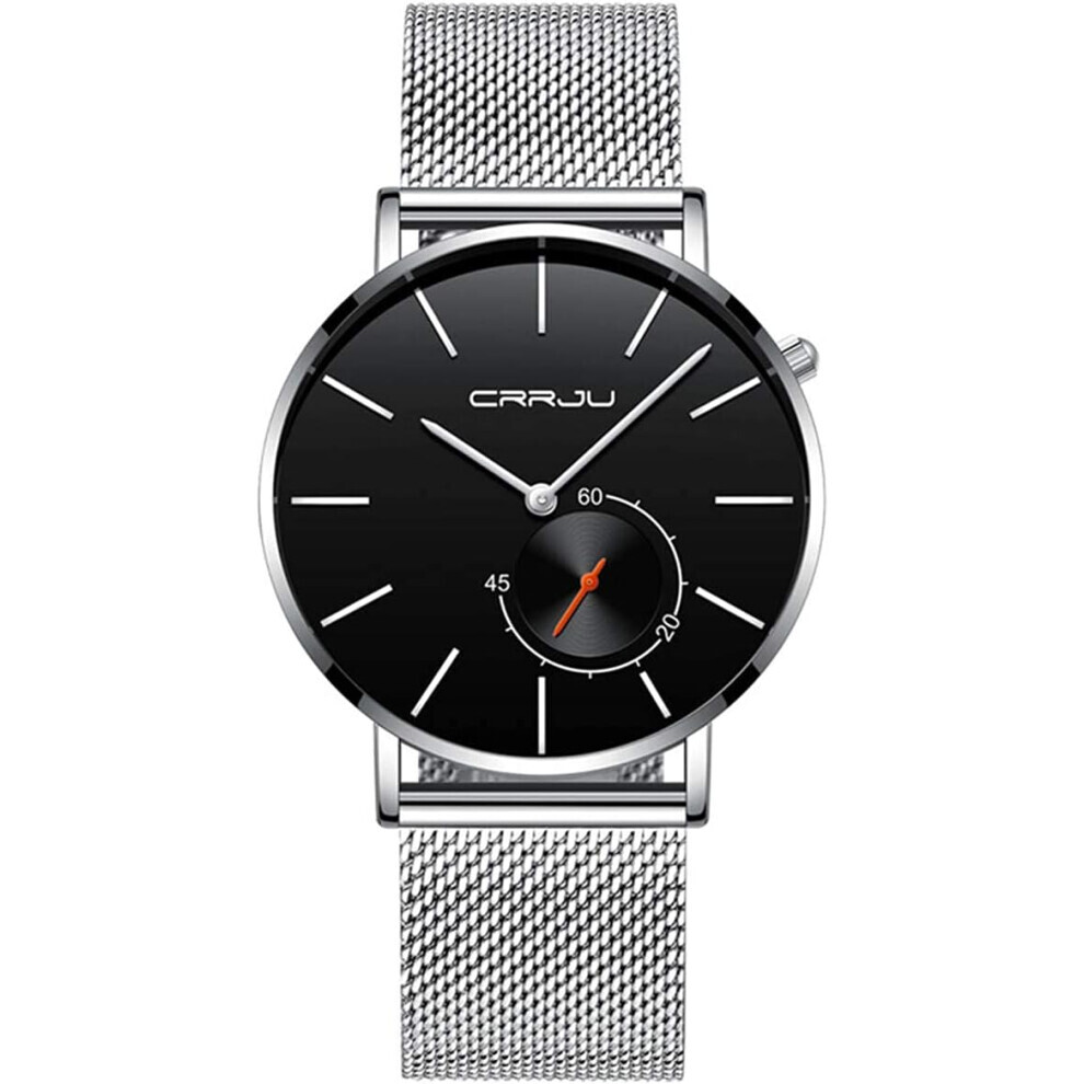 Montre à quartz minimaliste pour homme, bracelet en maille d'acier inoxydable noir/or rose, style sport