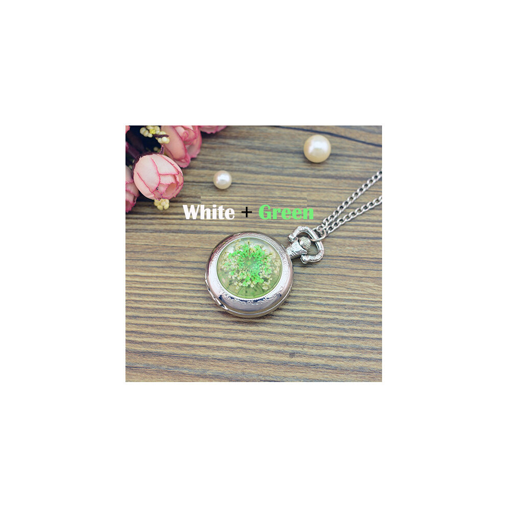 Montre de poche vintage en argent avec pendentif en forme de fleur séchée pour femme, avec photo acceptée