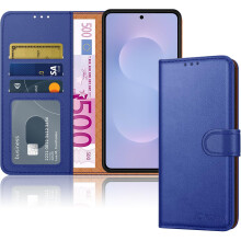 (Blue) Samsung S25 Edge Case, RFID Blocking Wallet Cover