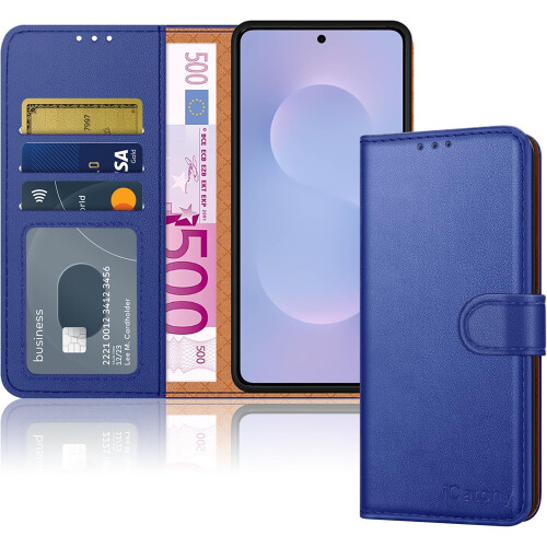 (Blue) Samsung S25 Edge Case, RFID Blocking Wallet Cover