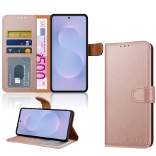 (Rose Gold) Samsung S25 Edge Case, RFID Blocking Wallet Cover