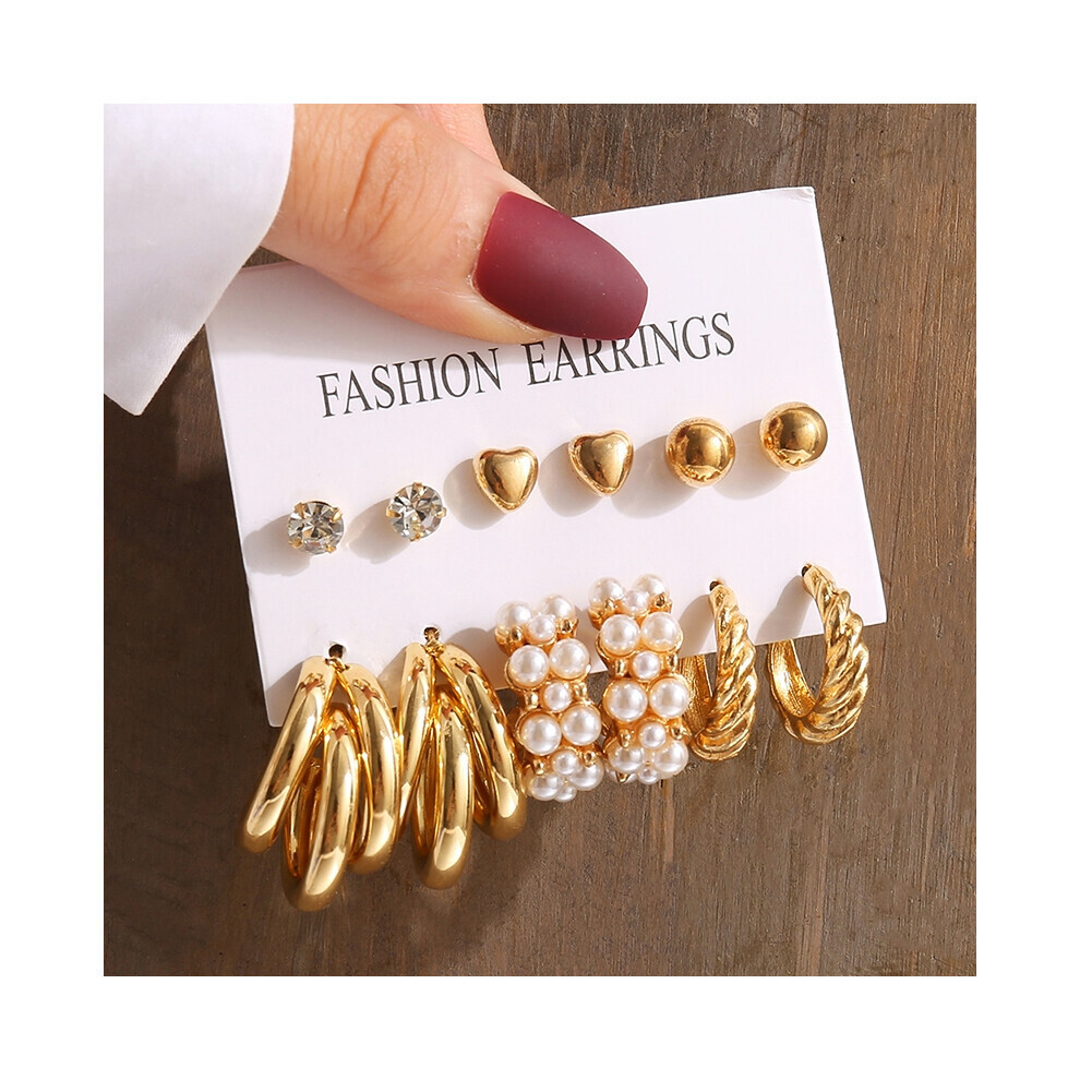 (OV54047) Ensemble de boucles d'oreilles pendantes carrées en métal doré style vintage