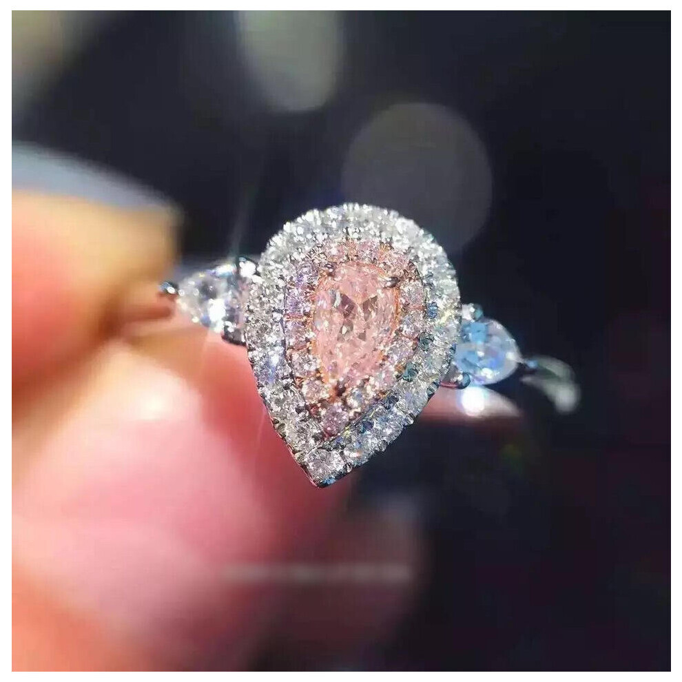 (roze, 5) Roze vrouwelijke verlovingsring met diamanten, trouwring, mooie sieraden